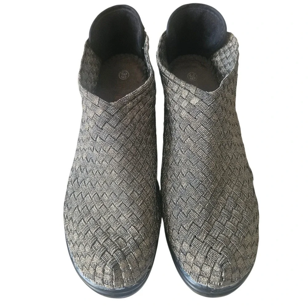 BERNIE MEV‎ Chesca Women's 39 (US 8.5-9) Gold Woven Stretch Pumps Bootie Ankle